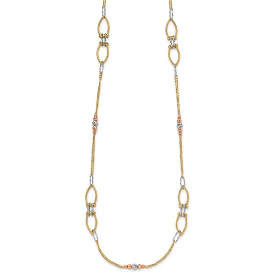 Leslie's 14K Tri-color Polish/Textured/Dia-cut Fancy w/1.5in ext. Necklace