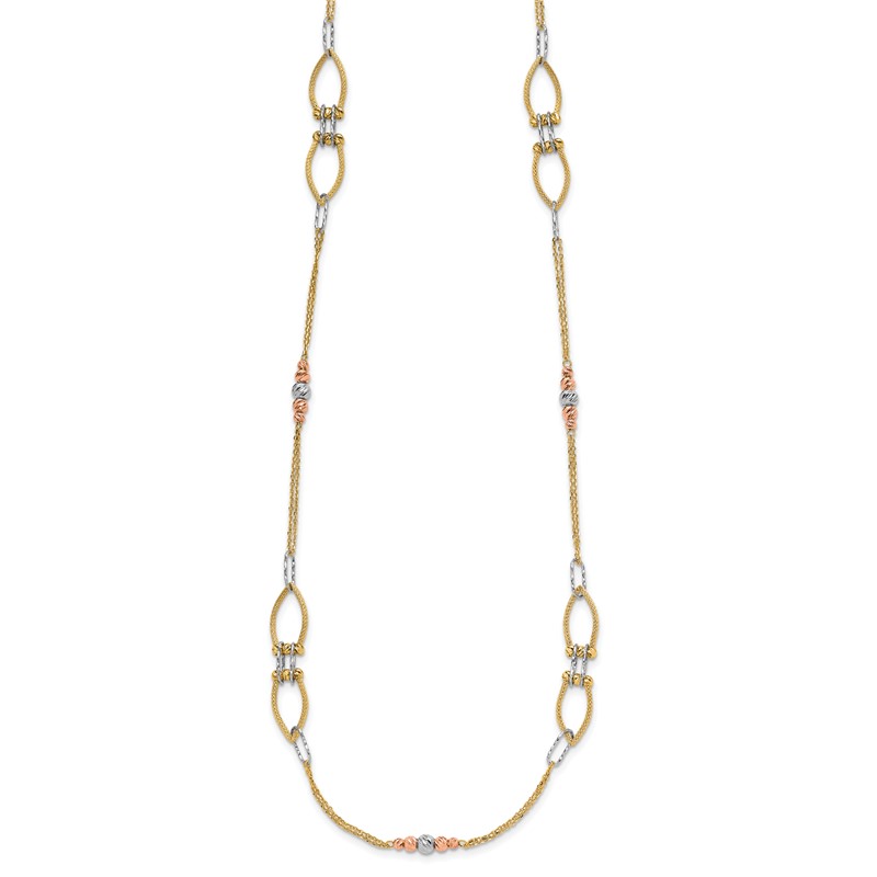 14K Tri-color Polish/Textured/Dia-cut Fancy w/1.5in ext. Necklace