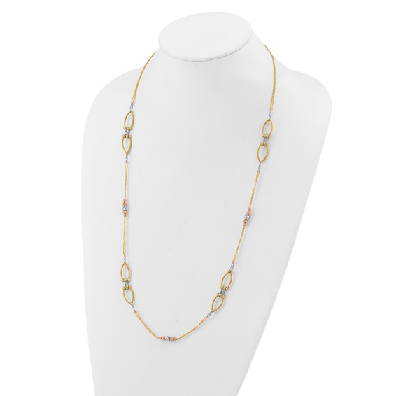 Leslie's 14K Tri-color Polish/Textured/Dia-cut Fancy w/1.5in ext. Necklace