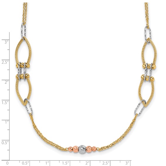 Leslie's 14K Tri-color Polish/Textured/Dia-cut Fancy w/1.5in ext. Necklace
