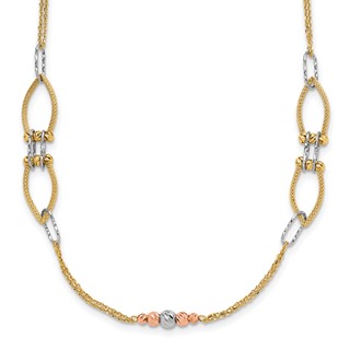 Leslie's 14K Tri-color Polish/Textured/Dia-cut Fancy w/1.5in ext. Necklace