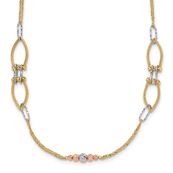 Leslie's 14K Tri-color Polish/Textured/Dia-cut Fancy w/1.5in ext. Necklace