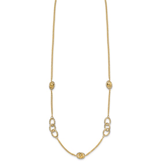 Leslie's 14K Two-tone Polish/Textured/Dia-cut Fancy w/1in ext. Necklace