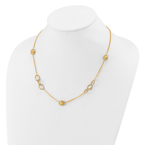 Leslie's 14K Two-tone Polish/Textured/Dia-cut Fancy w/1in ext. Necklace