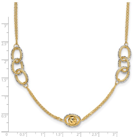 Leslie's 14K Two-tone Polish/Textured/Dia-cut Fancy w/1in ext. Necklace