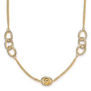 Leslie's 14K Two-tone Polish/Textured/Dia-cut Fancy w/1in ext. Necklace