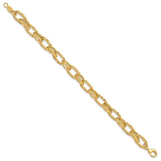 Leslie's 14K Polished/Textured/Diamond-cut Fancy Link Bracelet