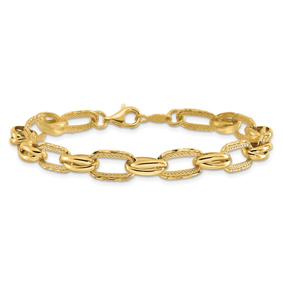Leslie's 14K Polished/Textured/Diamond-cut Fancy Link Bracelet