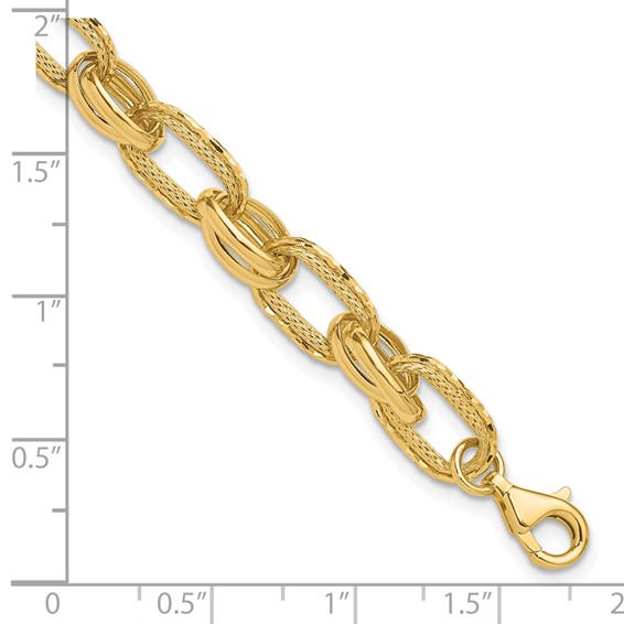 Leslie's 14K Polished/Textured/Diamond-cut Fancy Link Bracelet