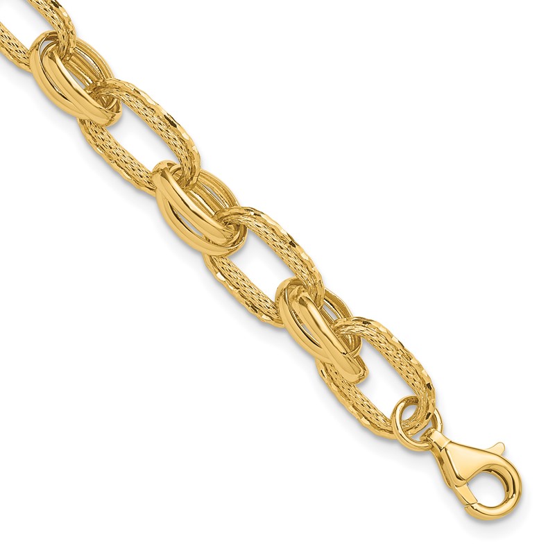 14K Polished/Textured/Diamond-cut Fancy Link Bracelet