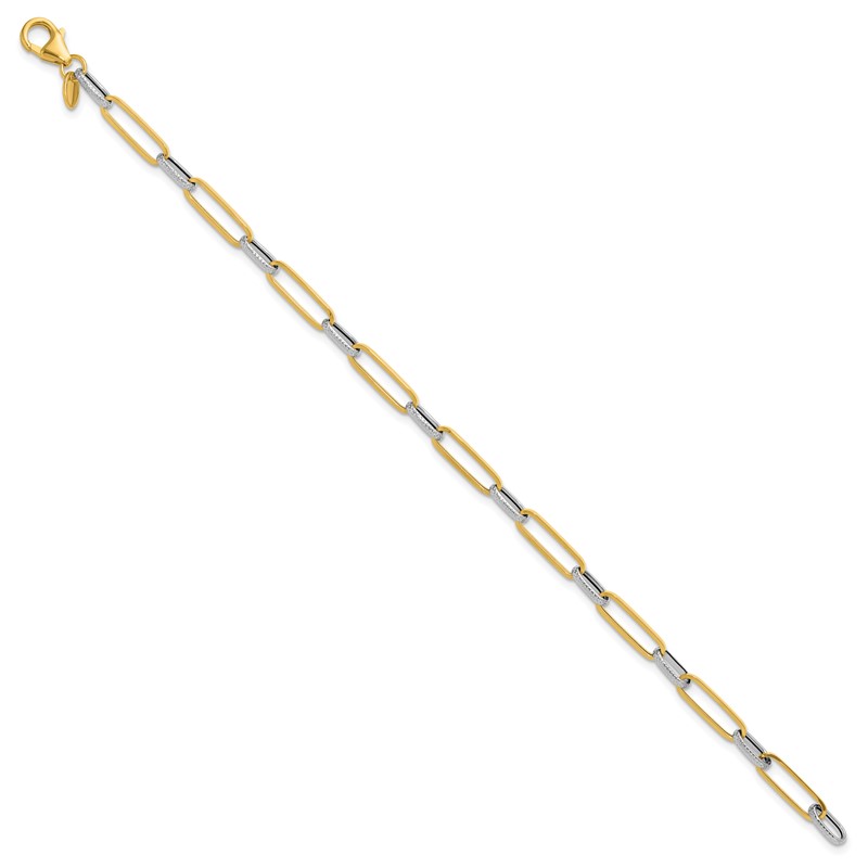 14K w/White Rhod Polished/Textured Fancy Link Bracelet
