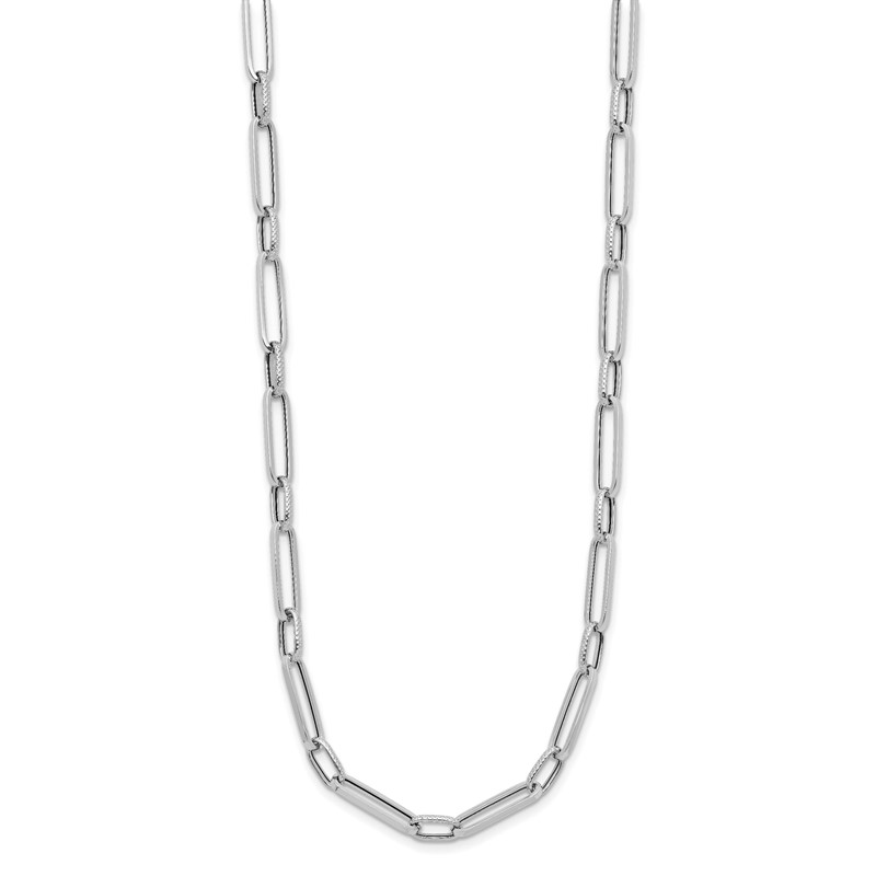 14K White Gold Polished and Textured Fancy Link Necklace