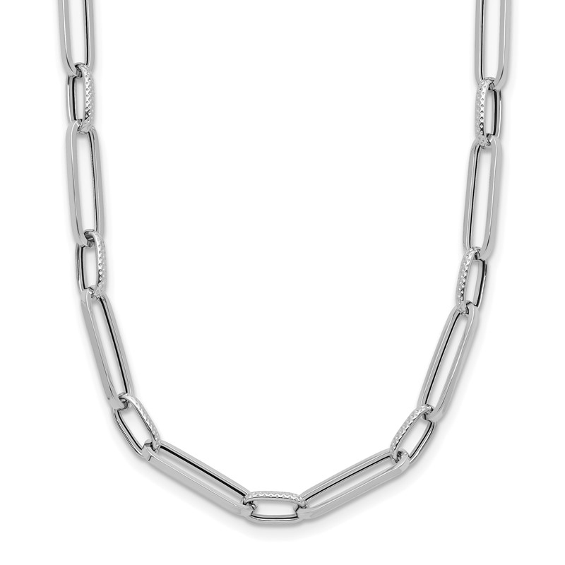 14K White Gold Polished and Textured Fancy Link Necklace