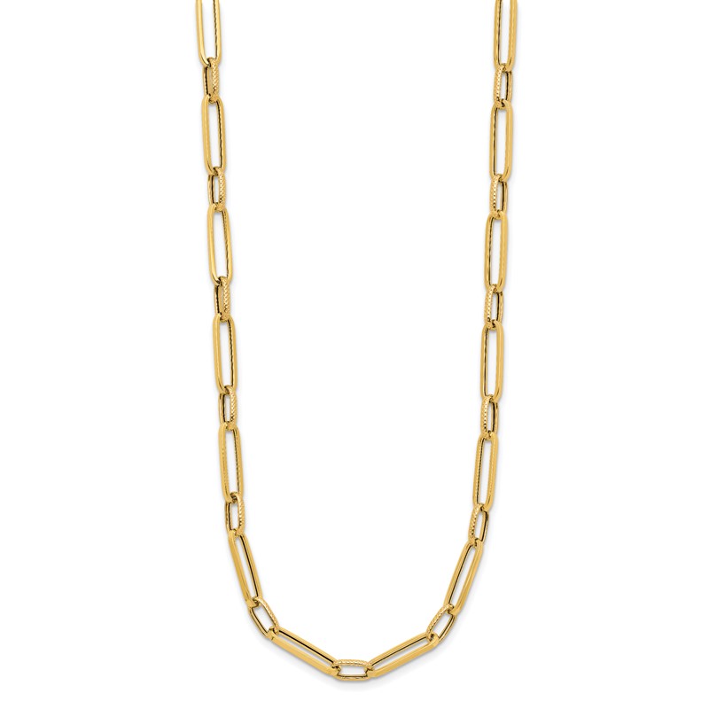 14K Polished and Textured Fancy Link Necklace