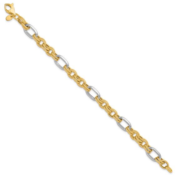 Leslie's 14K Two-tone Polished and Textured Fancy Link Bracelet
