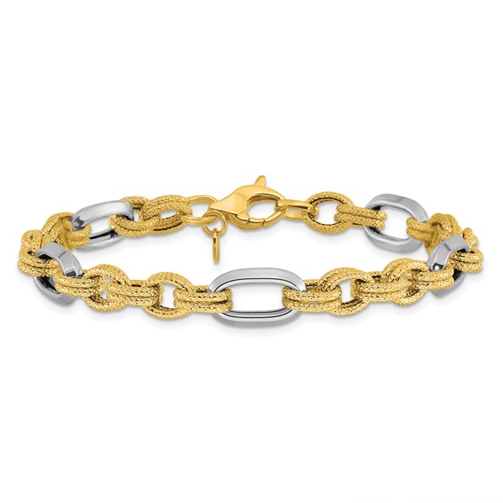 Leslie's 14K Two-tone Polished and Textured Fancy Link Bracelet