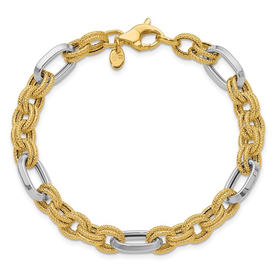 Leslie's 14K Two-tone Polished and Textured Fancy Link Bracelet