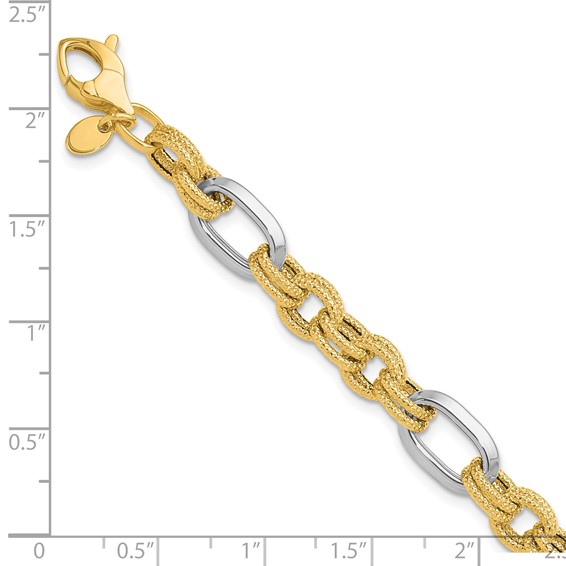 Leslie's 14K Two-tone Polished and Textured Fancy Link Bracelet