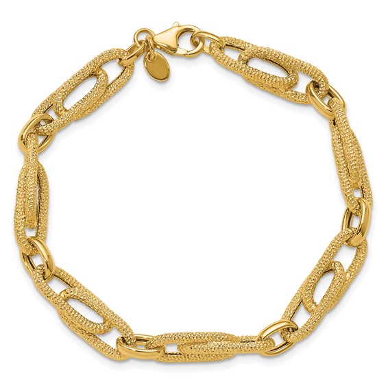 Leslie's 14K Polished and Textured Fancy Link Bracelet
