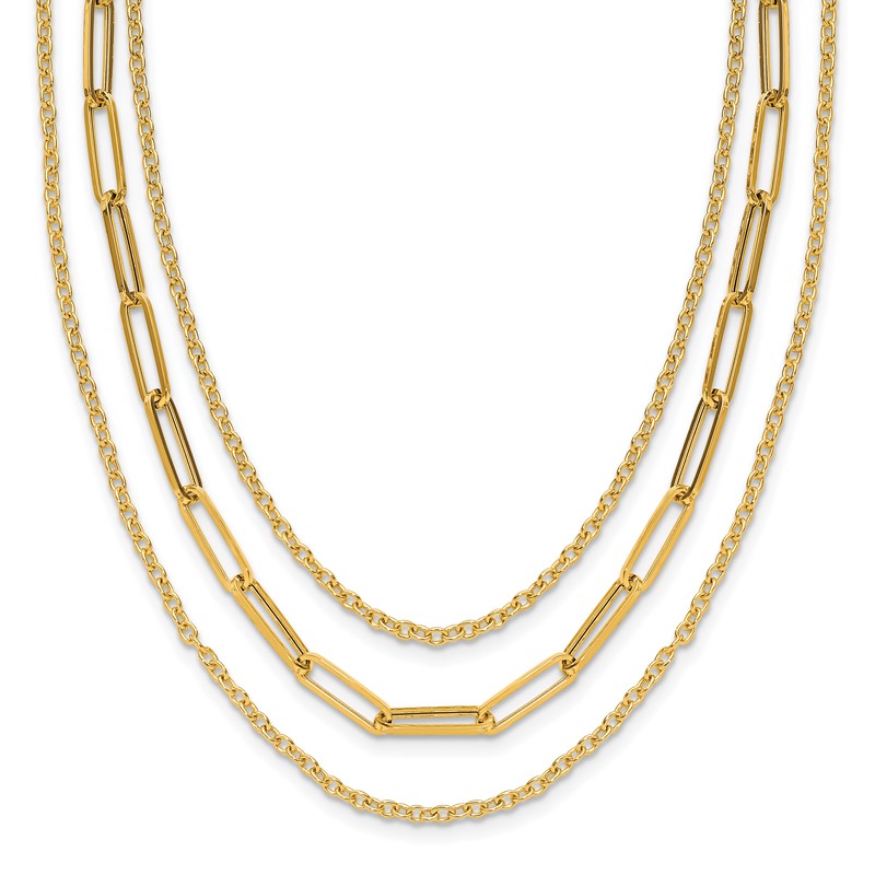 14K Polished 3-strand Fancy Link Necklace
