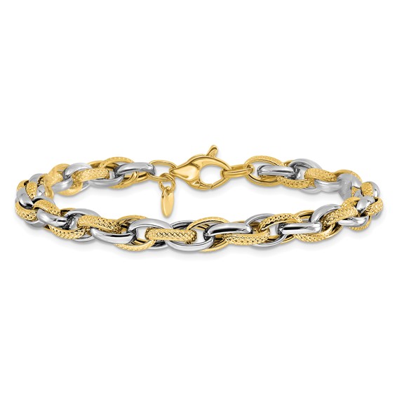 Leslie's 14K Two-tone Polished and Textured Fancy Link Bracelet