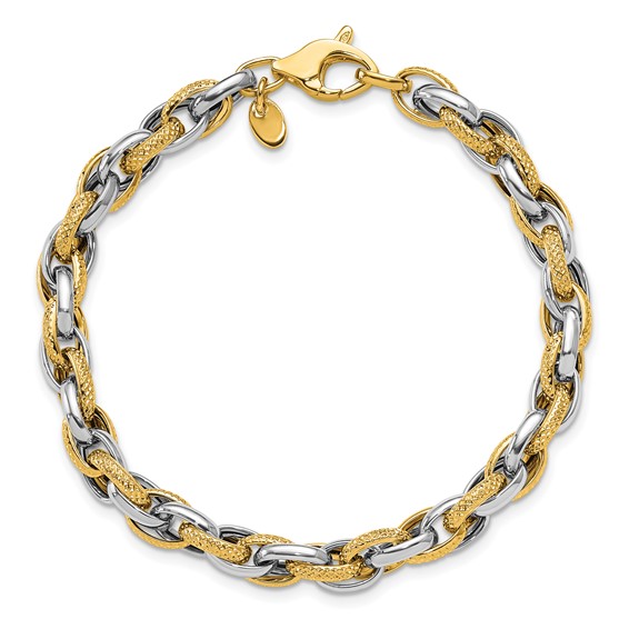 Leslie's 14K Two-tone Polished and Textured Fancy Link Bracelet