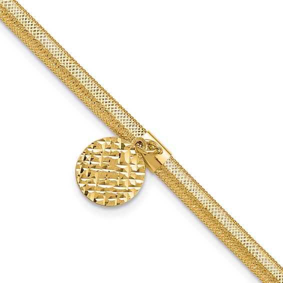 Leslie's 14K Polished Stretch/Mesh Diamond-cut Disc Bracelet
