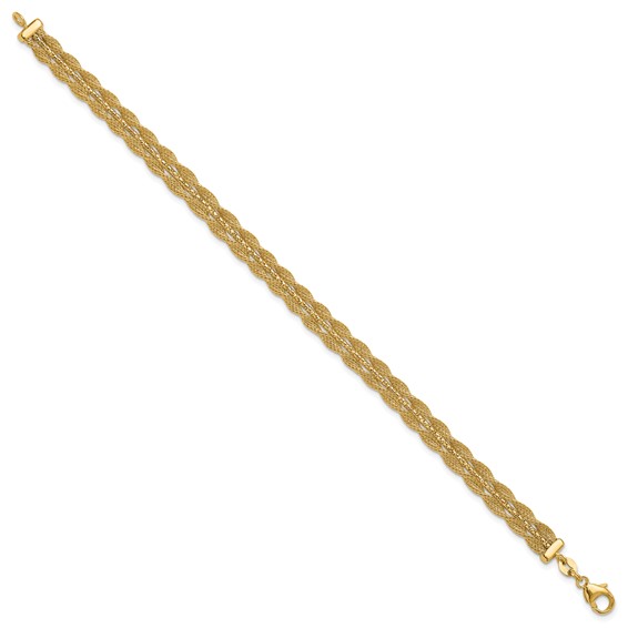 Leslie's 14K Polished/Textured and Diamond-cut Bracelet