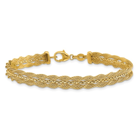 Leslie's 14K Polished/Textured and Diamond-cut Bracelet