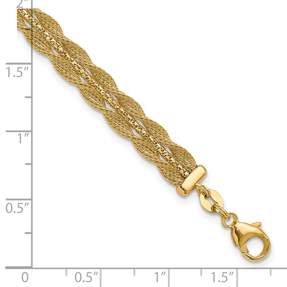 Leslie's 14K Polished/Textured and Diamond-cut Bracelet