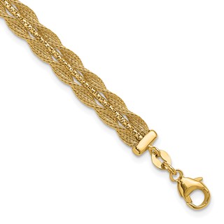 Leslie's 14K Polished/Textured and Diamond-cut Bracelet