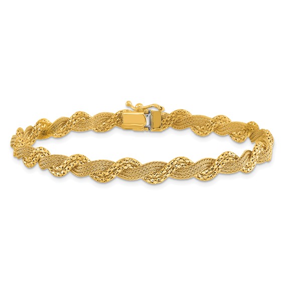 Leslie's 14K Polished/Textured and Diamond-cut Twisted  Bracelet