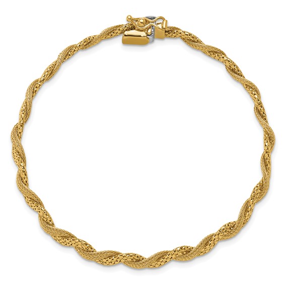 Leslie's 14K Polished/Textured and Diamond-cut Twisted  Bracelet