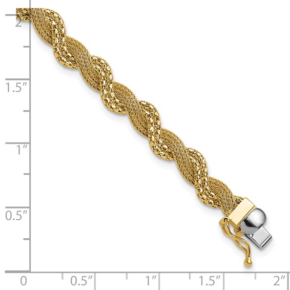 Leslie's 14K Polished/Textured and Diamond-cut Twisted  Bracelet