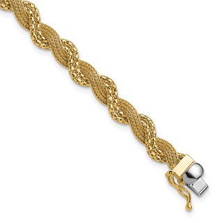 Leslie's 14K Polished/Textured and Diamond-cut Twisted  Bracelet