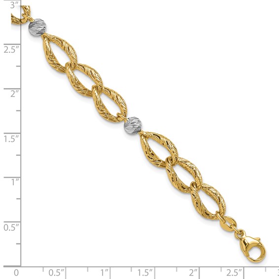 Leslie's 14K Two-tone Polished/Textured/Dia-cut w/2in ext. Bracelet