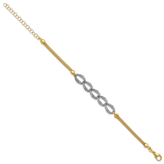 Leslie's 14K Two-tone Polished/Textured/Dia-cut w/2in ext. Bracelet