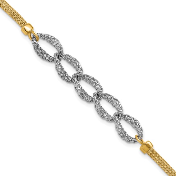 Leslie's 14K Two-tone Polished/Textured/Dia-cut w/2in ext. Bracelet