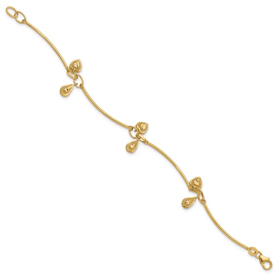 Leslie's 14K Polished and Diamond-cut Heart Charm Bracelet