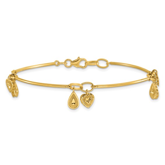 Leslie's 14K Polished and Diamond-cut Heart Charm Bracelet