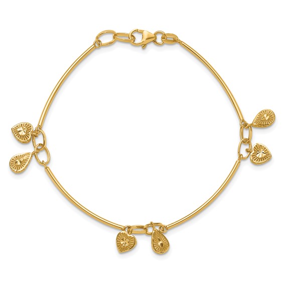 Leslie's 14K Polished and Diamond-cut Heart Charm Bracelet