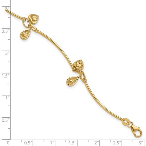 Leslie's 14K Polished and Diamond-cut Heart Charm Bracelet