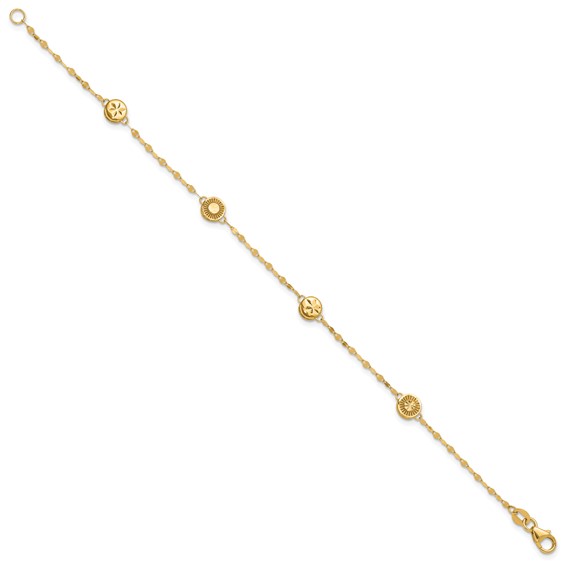 Leslie's 14K Polished and Diamond-cut Disc Design Bracelet