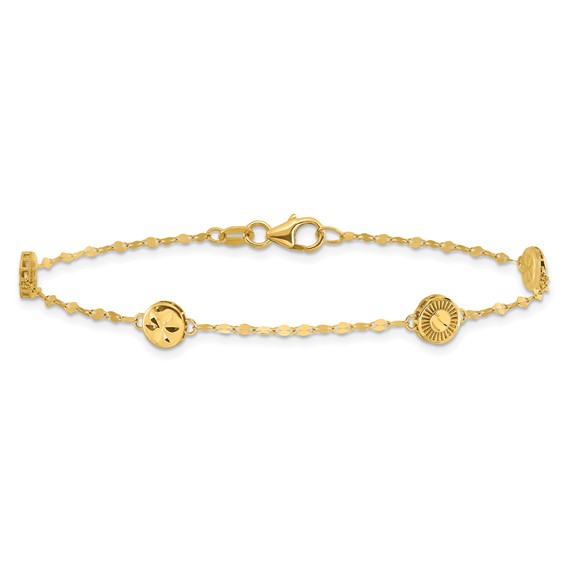 Leslie's 14K Polished and Diamond-cut Disc Design Bracelet