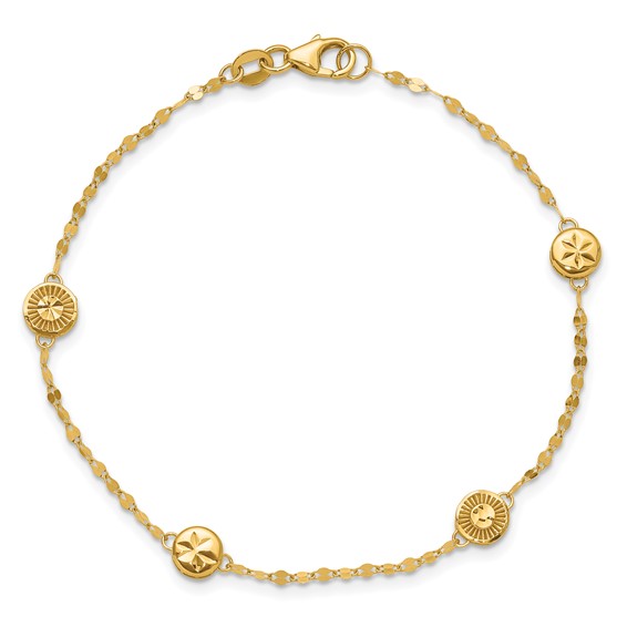Leslie's 14K Polished and Diamond-cut Disc Design Bracelet
