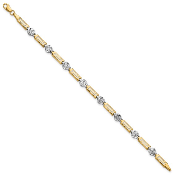 Leslie's 14K Two-tone Polished and Diamond-cut Fancy Link Bracelet