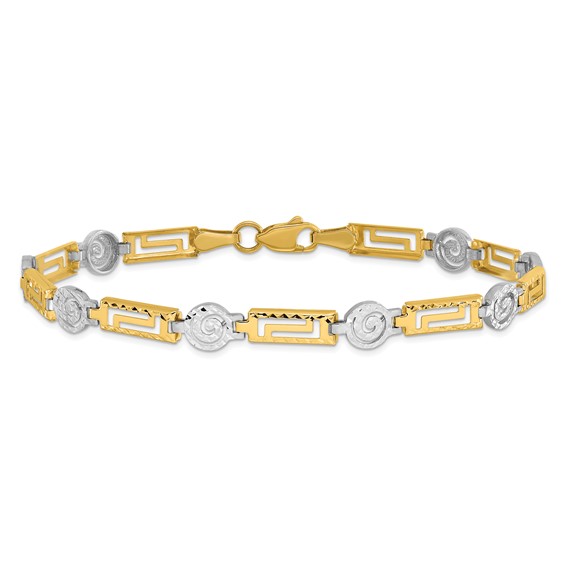 Leslie's 14K Two-tone Polished and Diamond-cut Fancy Link Bracelet