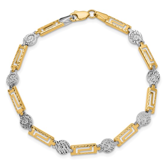 Leslie's 14K Two-tone Polished and Diamond-cut Fancy Link Bracelet