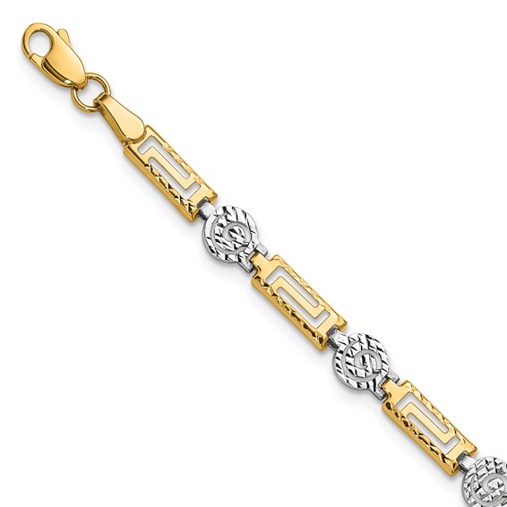 Leslie's 14K Two-tone Polished and Diamond-cut Fancy Link Bracelet