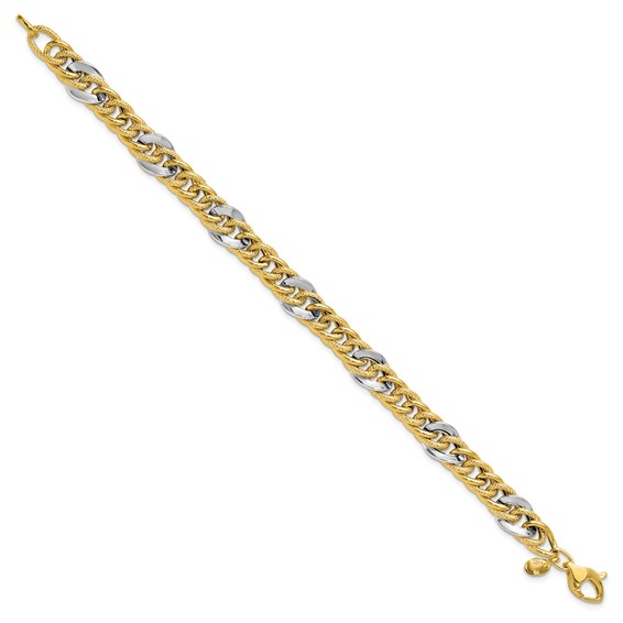 Leslie's 14K Two-tone Polished and Textured Fancy Link Bracelet